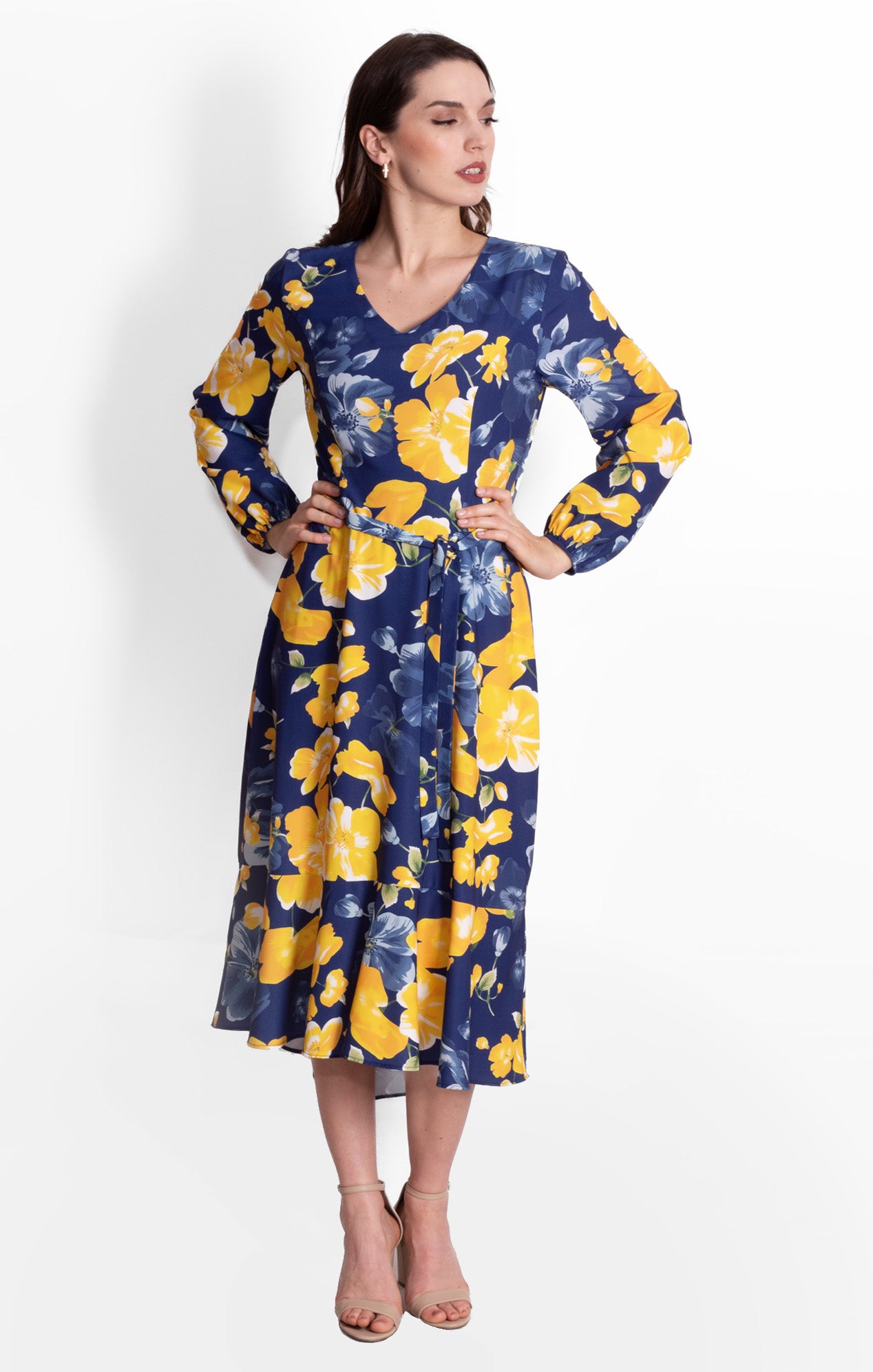 Vestido Estampado Floral Azul con amarillo