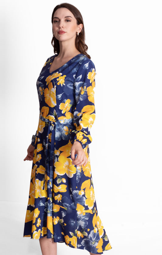 Vestido Estampado Floral Azul con amarillo