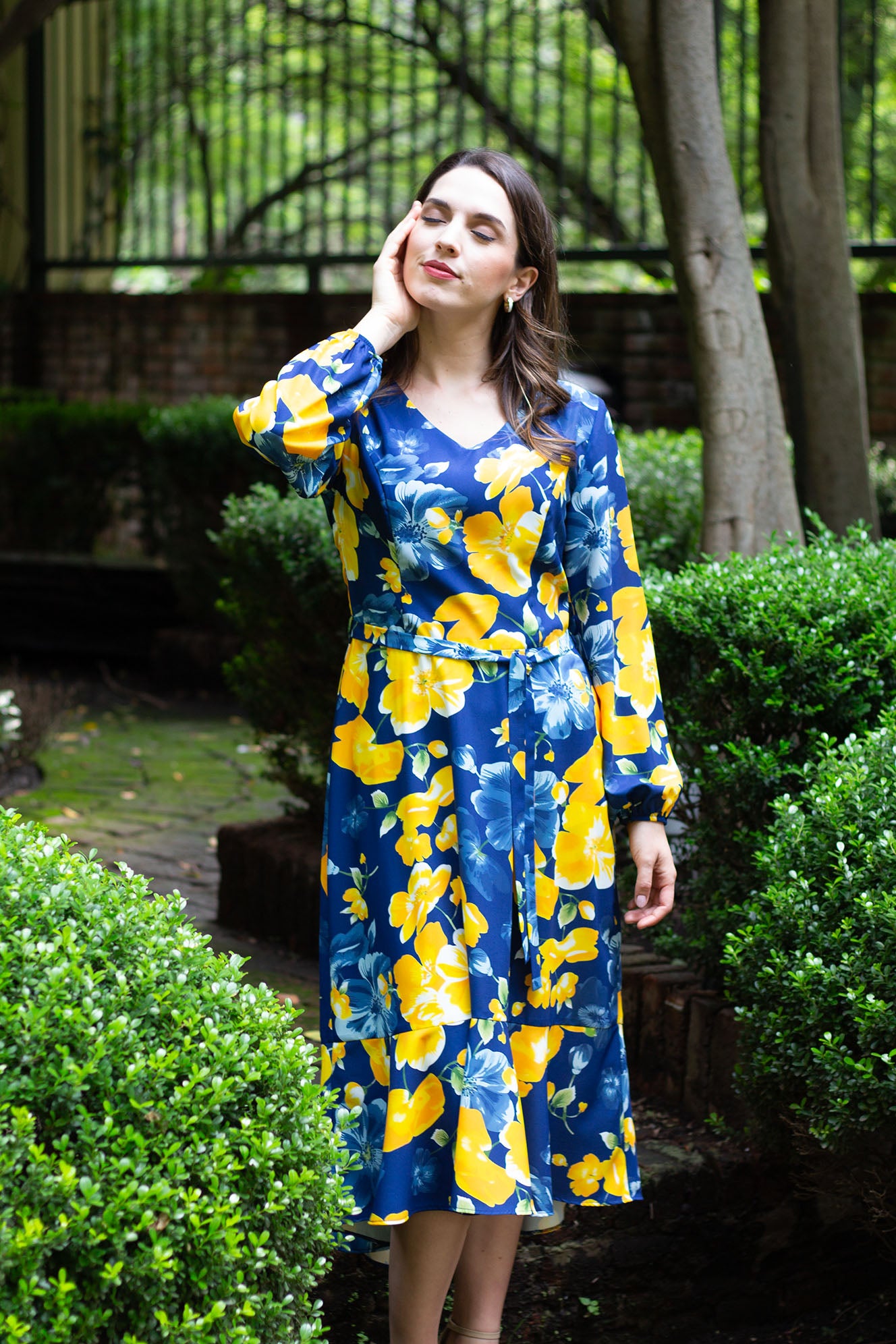 Vestido Estampado Floral Azul con amarillo