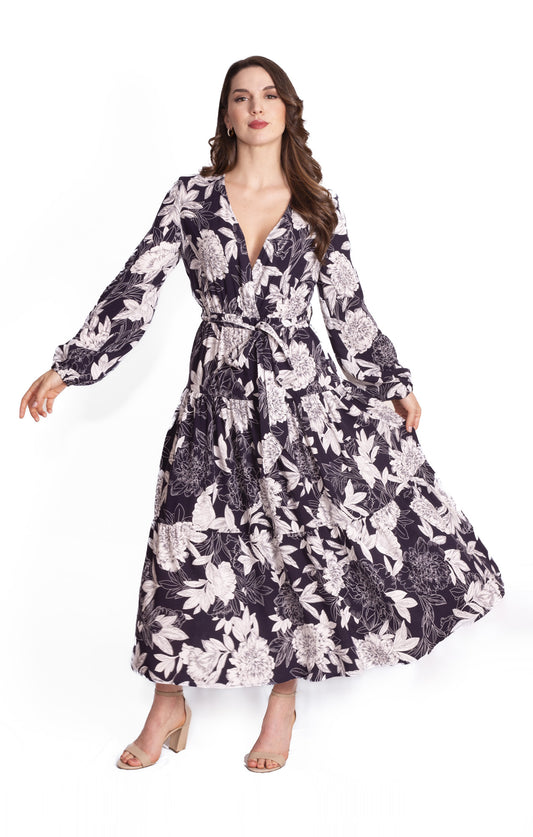 Vestido campesino estampado floral marino