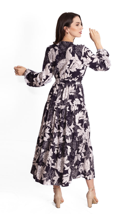 Vestido campesino estampado floral marino