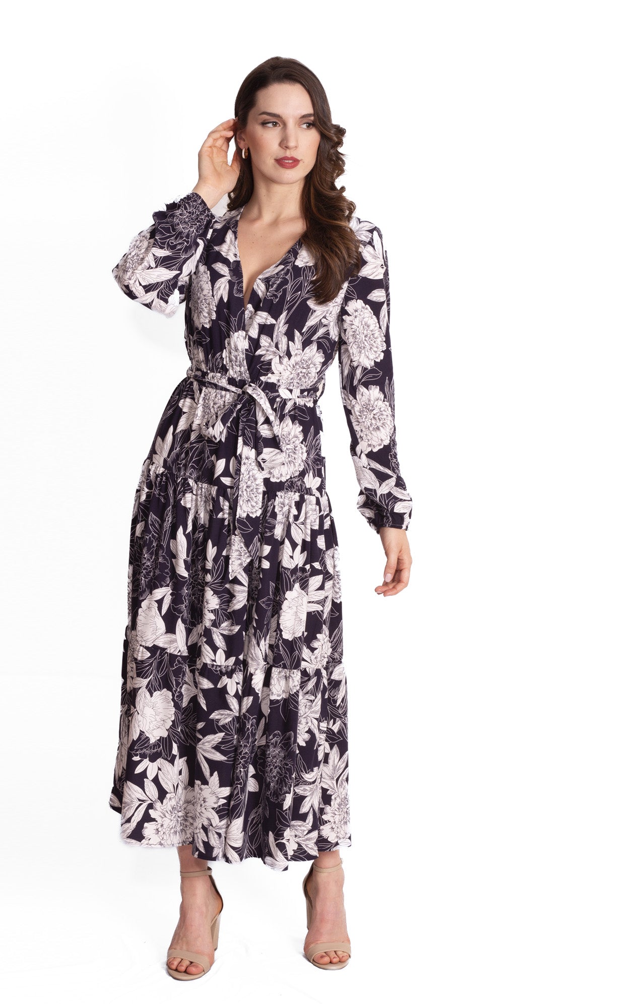 Vestido campesino estampado floral marino