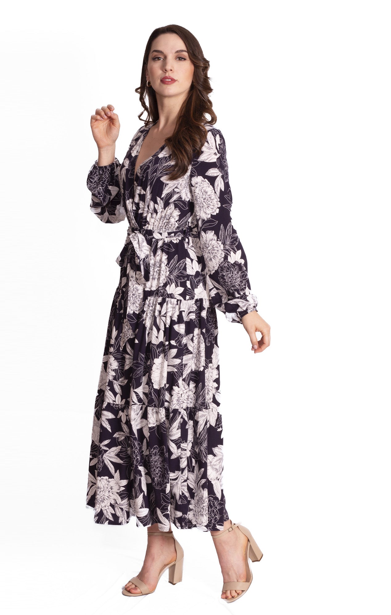 Vestido campesino estampado floral marino