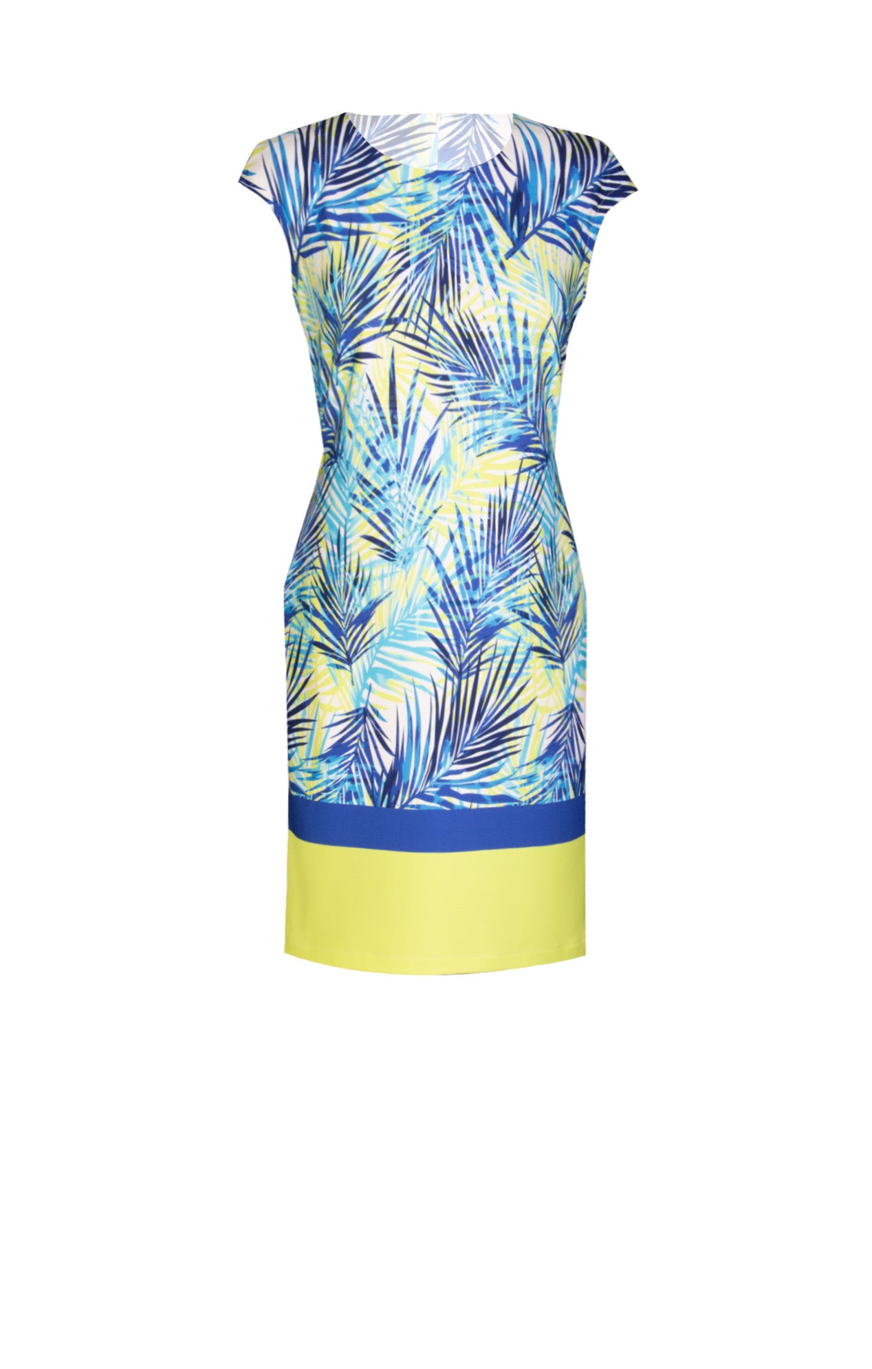 Vestido Estampado de Palmas en cenefa Azul