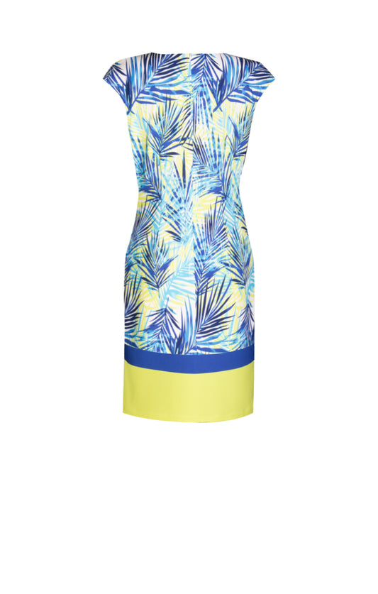 Vestido Estampado de Palmas en cenefa Azul