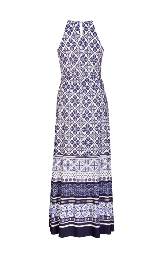 Vestido Halter Maxi Estampado Azul