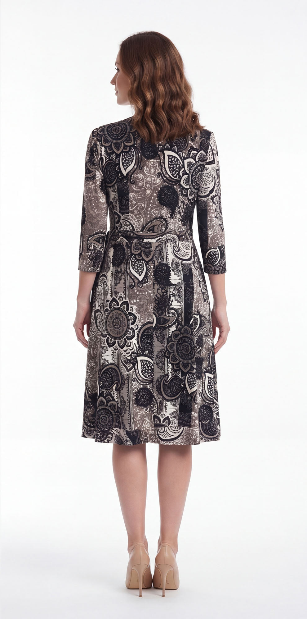 Vestido de licra estampado Negro envolvente / OUTLET