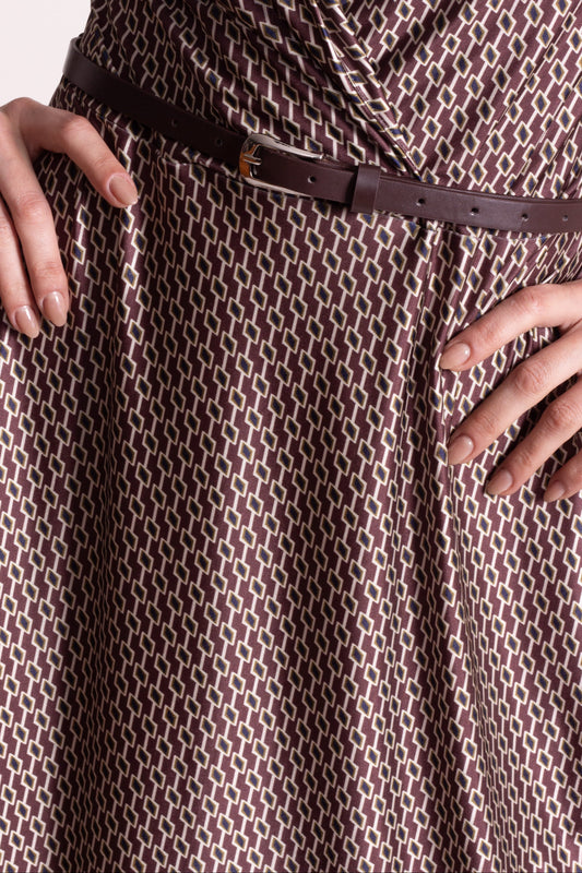 Vestido de licra estampado moka talle cruzado
