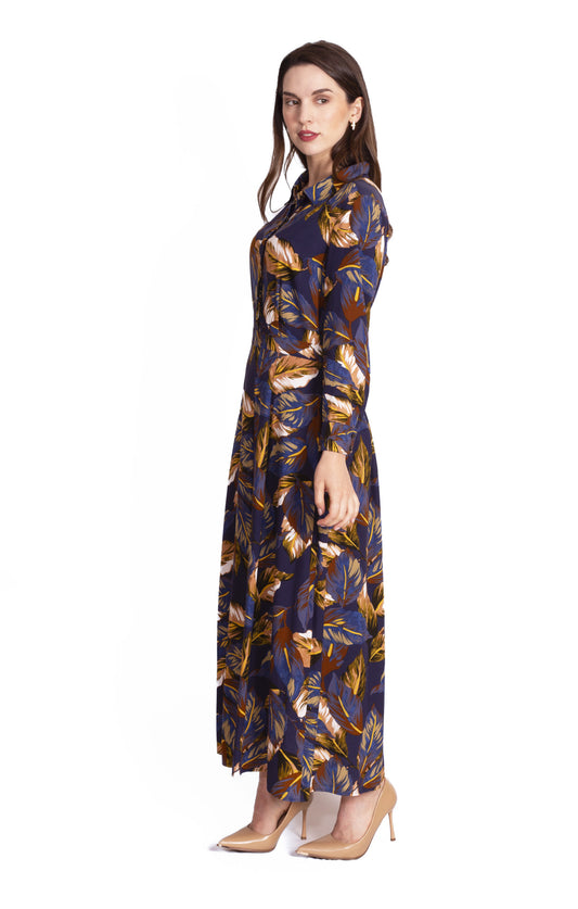 Vestido camisero estampado de hojas