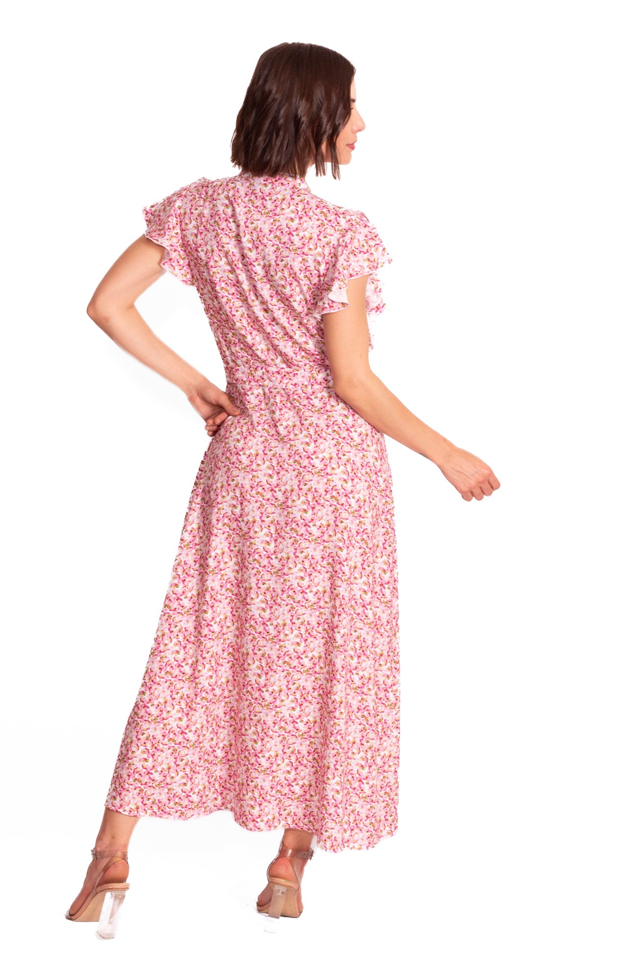 Vestido largo abotonado al frente estilo romantico