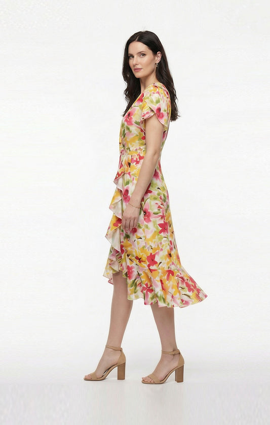 Vestido floral multicolor escarola en falda