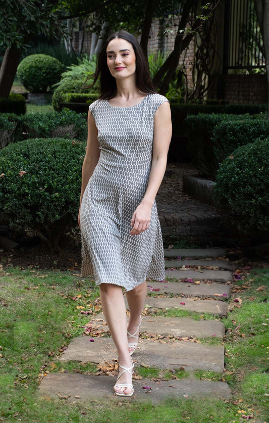 Vestido Estampado Beige con amarre