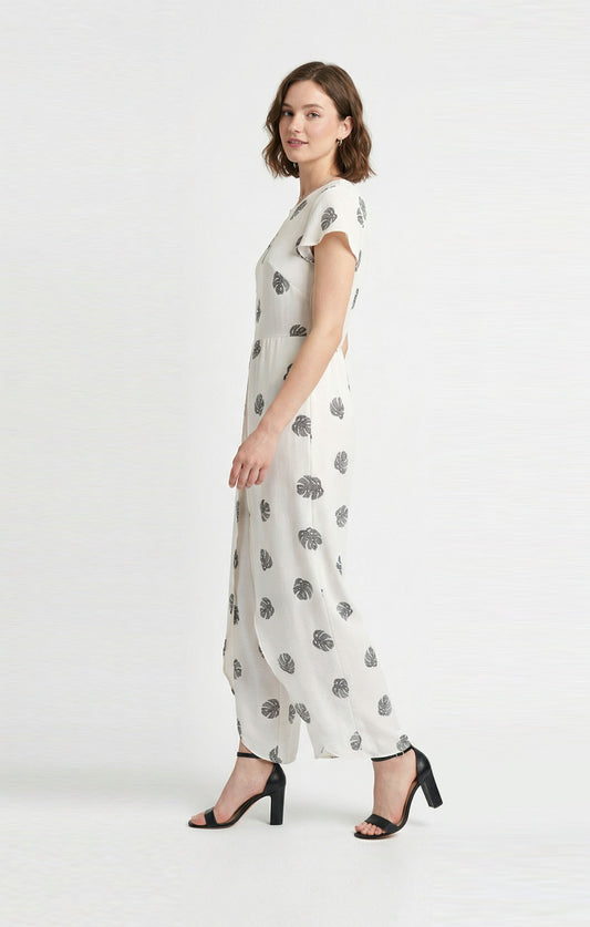 Jumpsuit / Palazzo Color hueso, estampado.