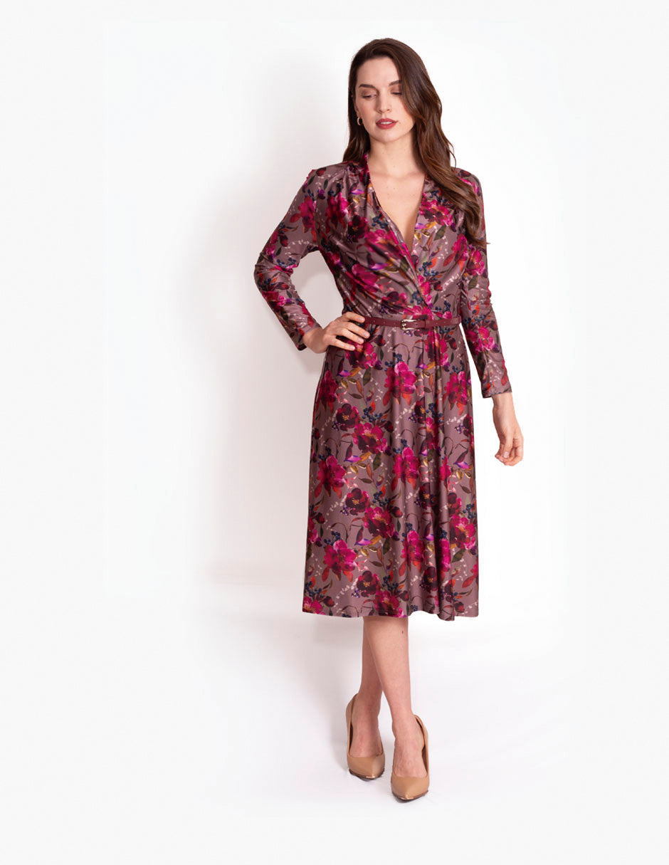 Vestido de licra Floral talle cruzado