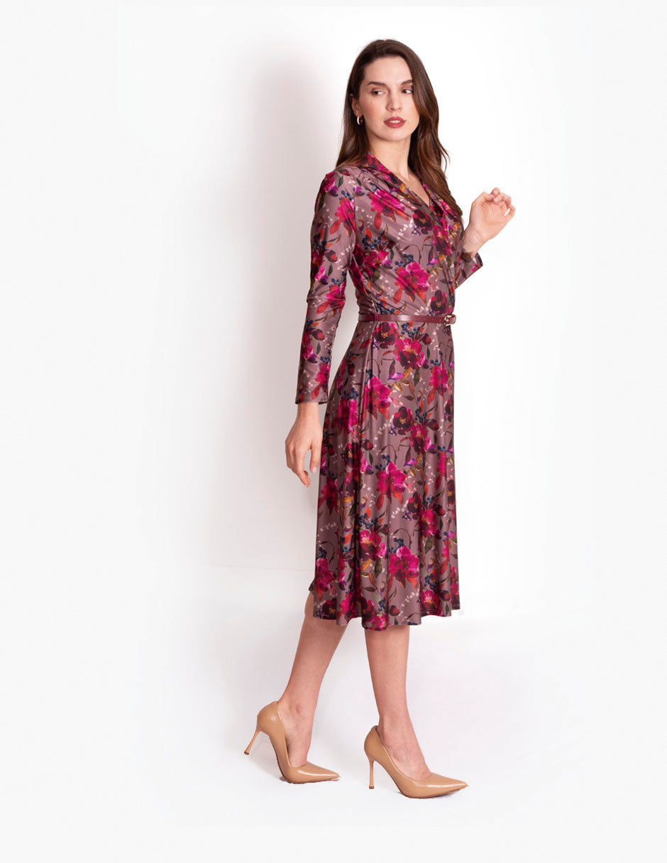 Vestido de licra Floral talle cruzado