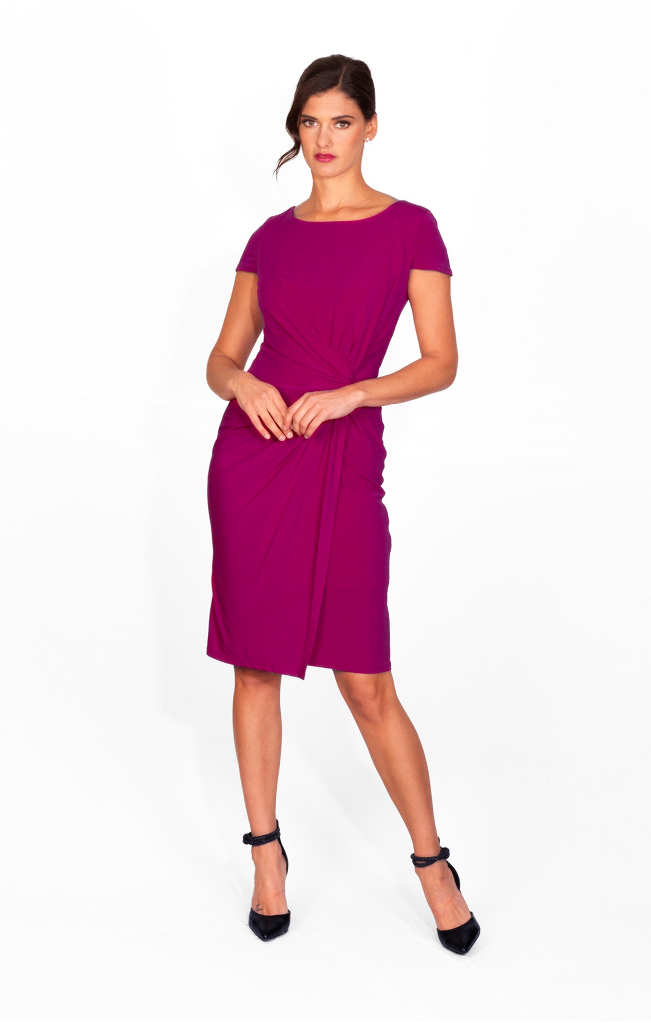 Vestido fucsia Corto con Nudo en cintura