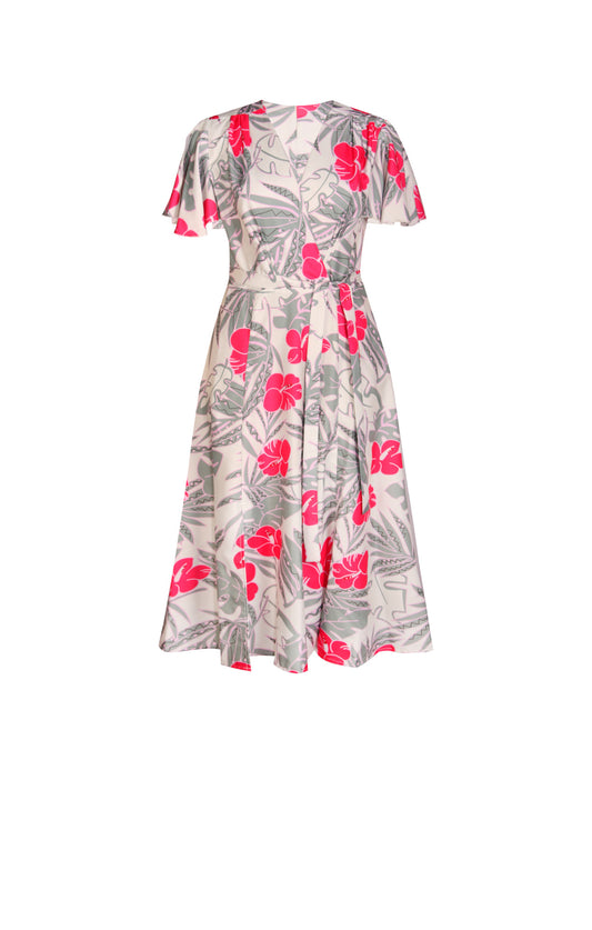 Vestido Estampado Gris con Rosa