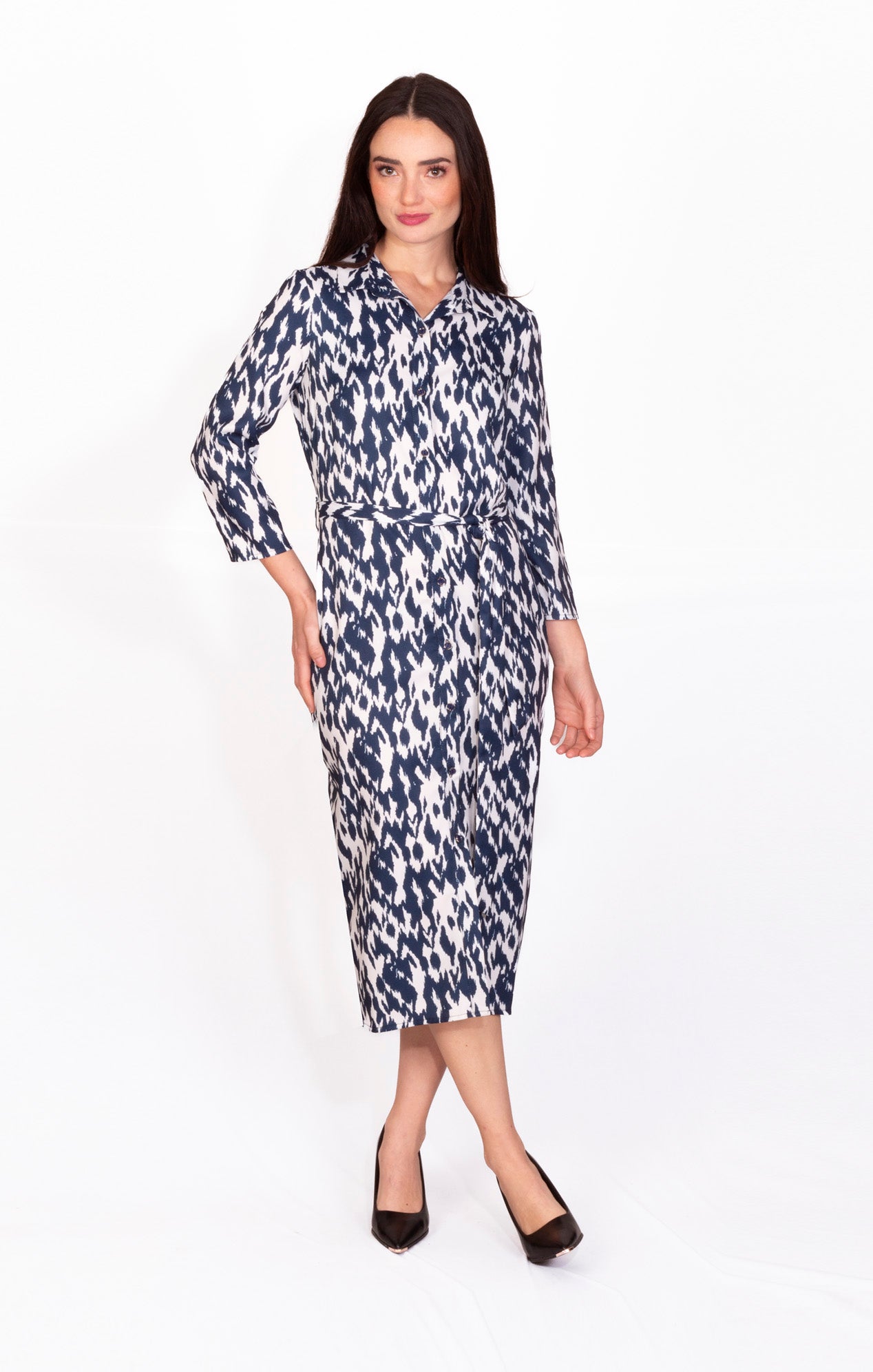 Vestido camisero azul y blanco