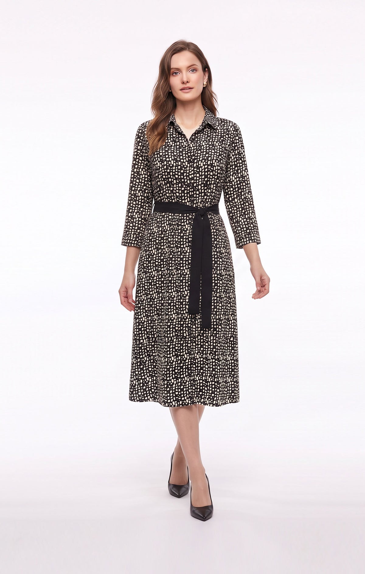 Vestido camisero estampado en contraste