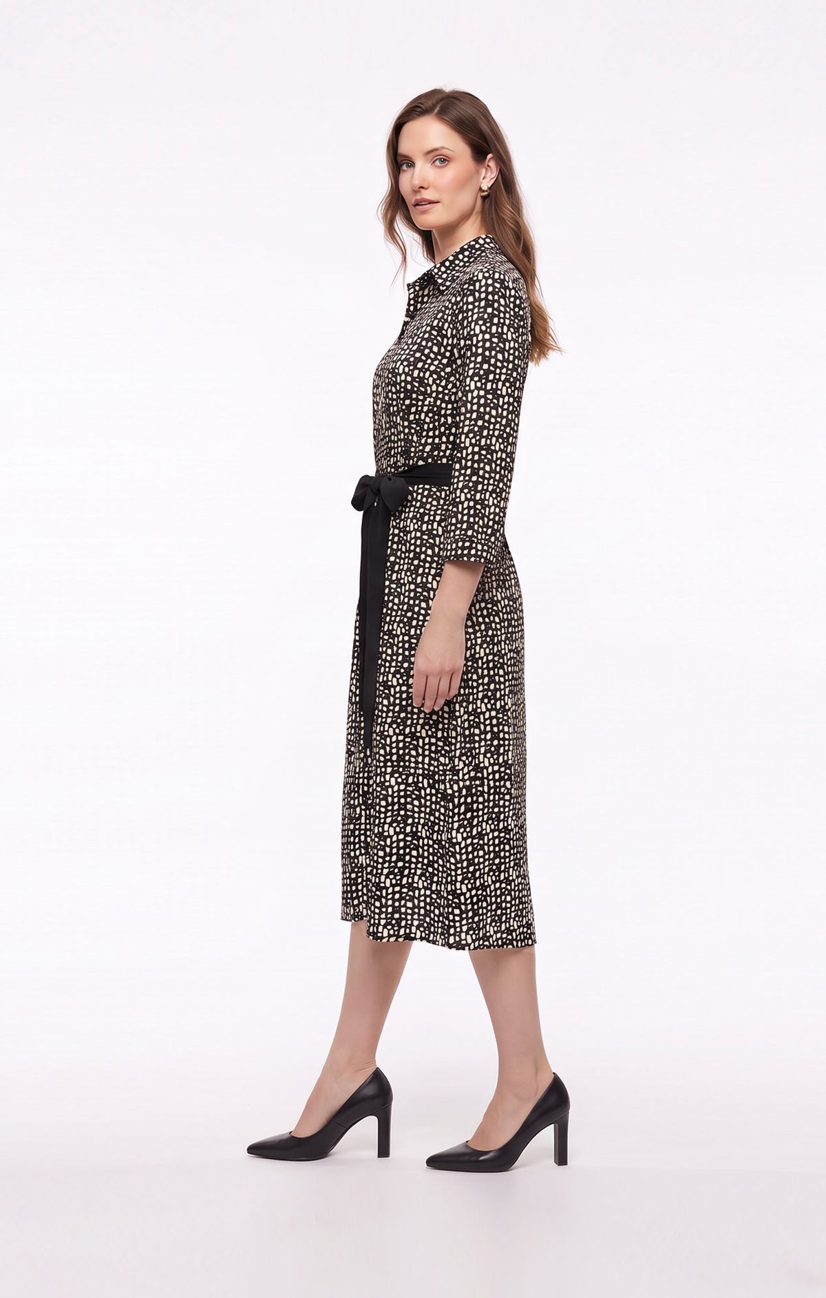 Vestido camisero estampado en contraste