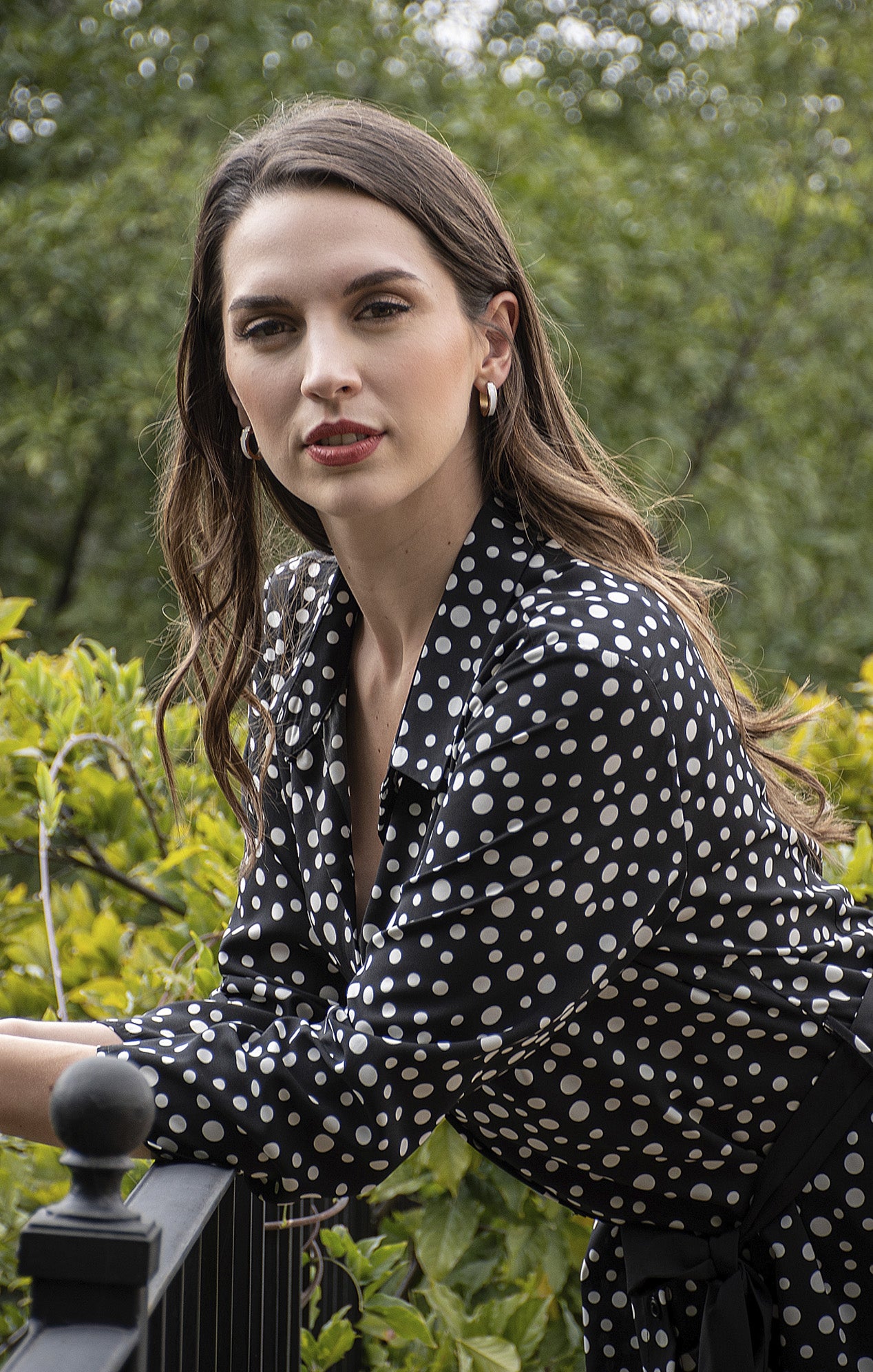 Vestido camisero estampado en lunares