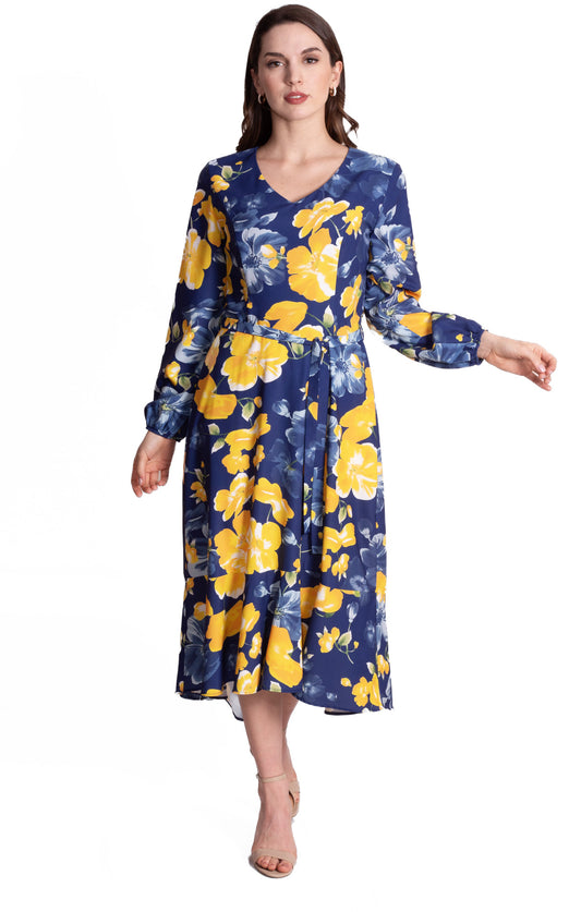 Vestido Estampado Floral Azul con amarillo