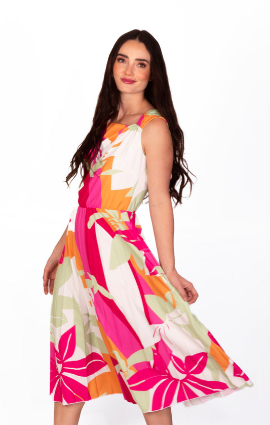 Vestido estampando hojas mulicolor