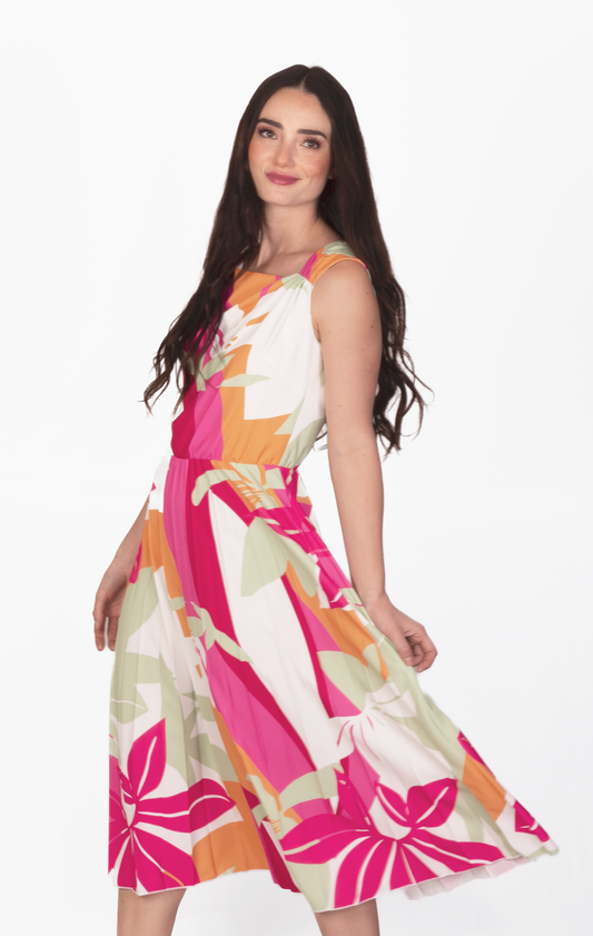 Vestido estampando hojas mulicolor