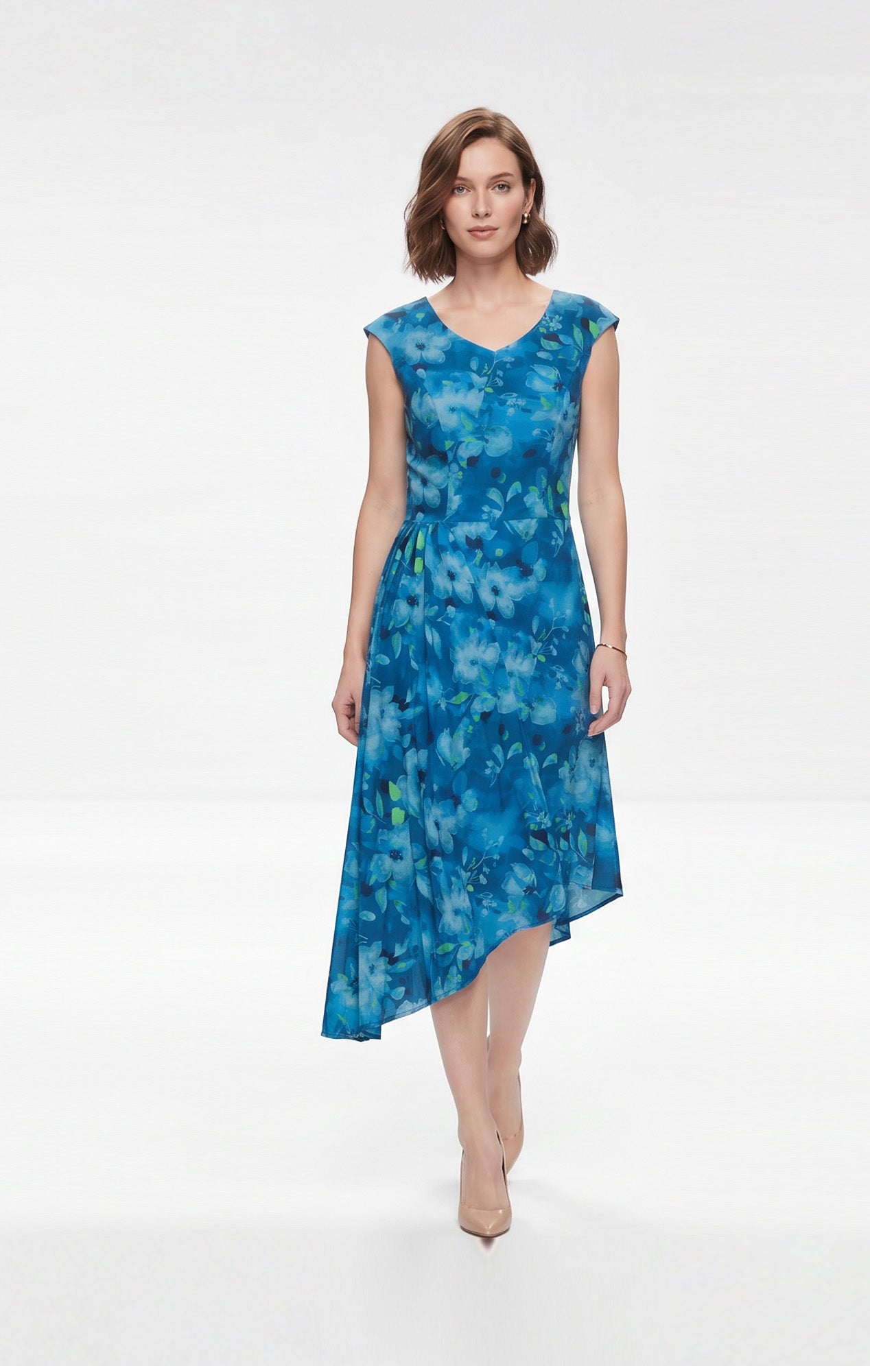 Vestido estampado Azul con falda tableada