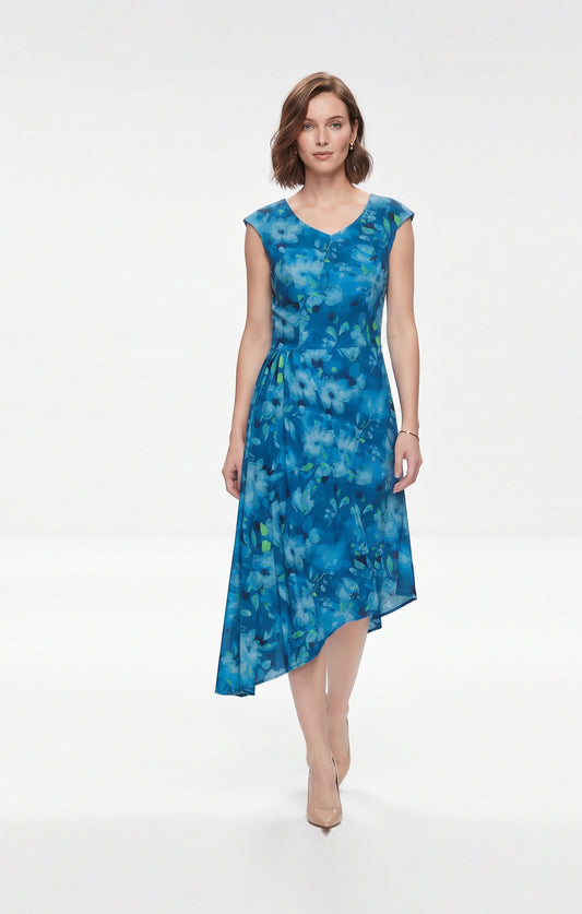 Vestido estampado Azul con falda tableada