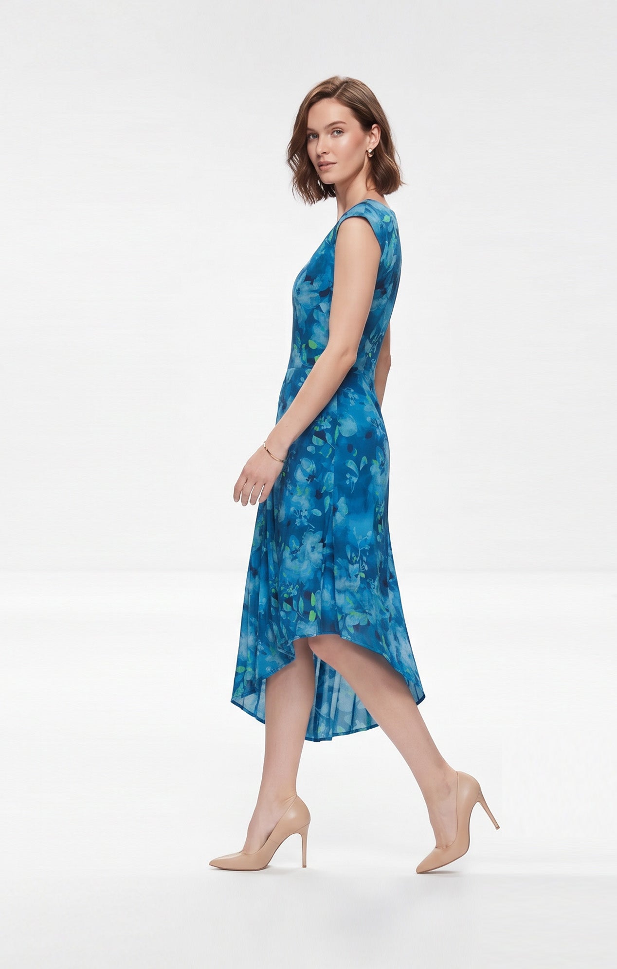 Vestido estampado Azul con falda tableada