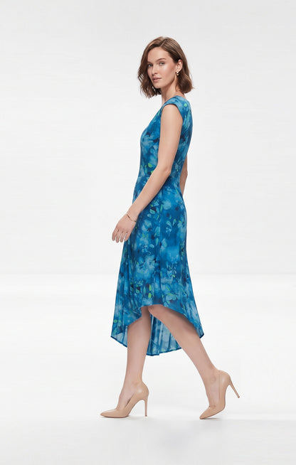 Vestido estampado Azul con falda tableada