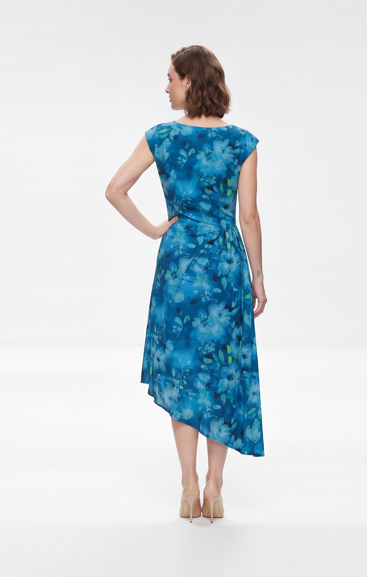 Vestido estampado Azul con falda tableada
