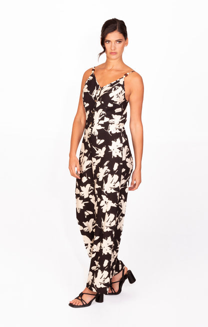 Jumpsuit estampado floral de tirantes negro