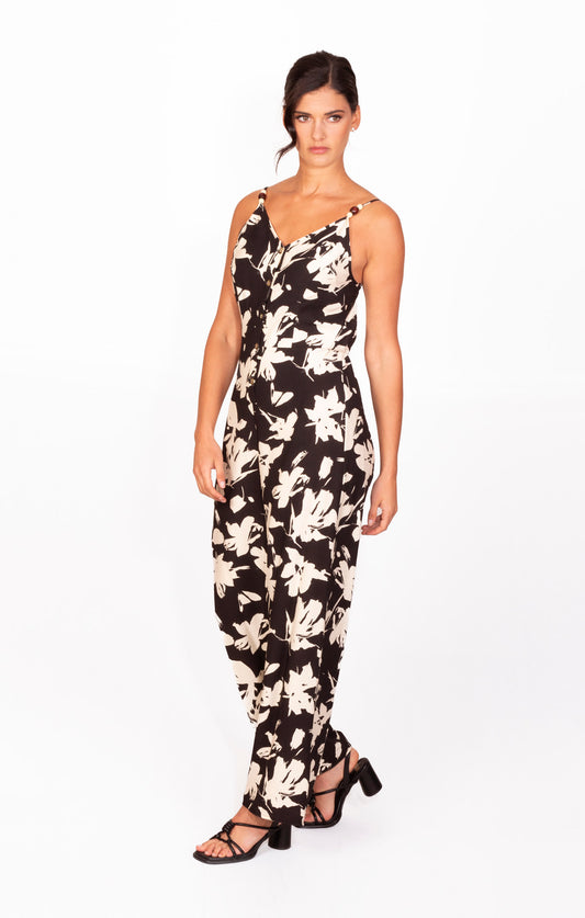 Jumpsuit estampado floral de tirantes negro