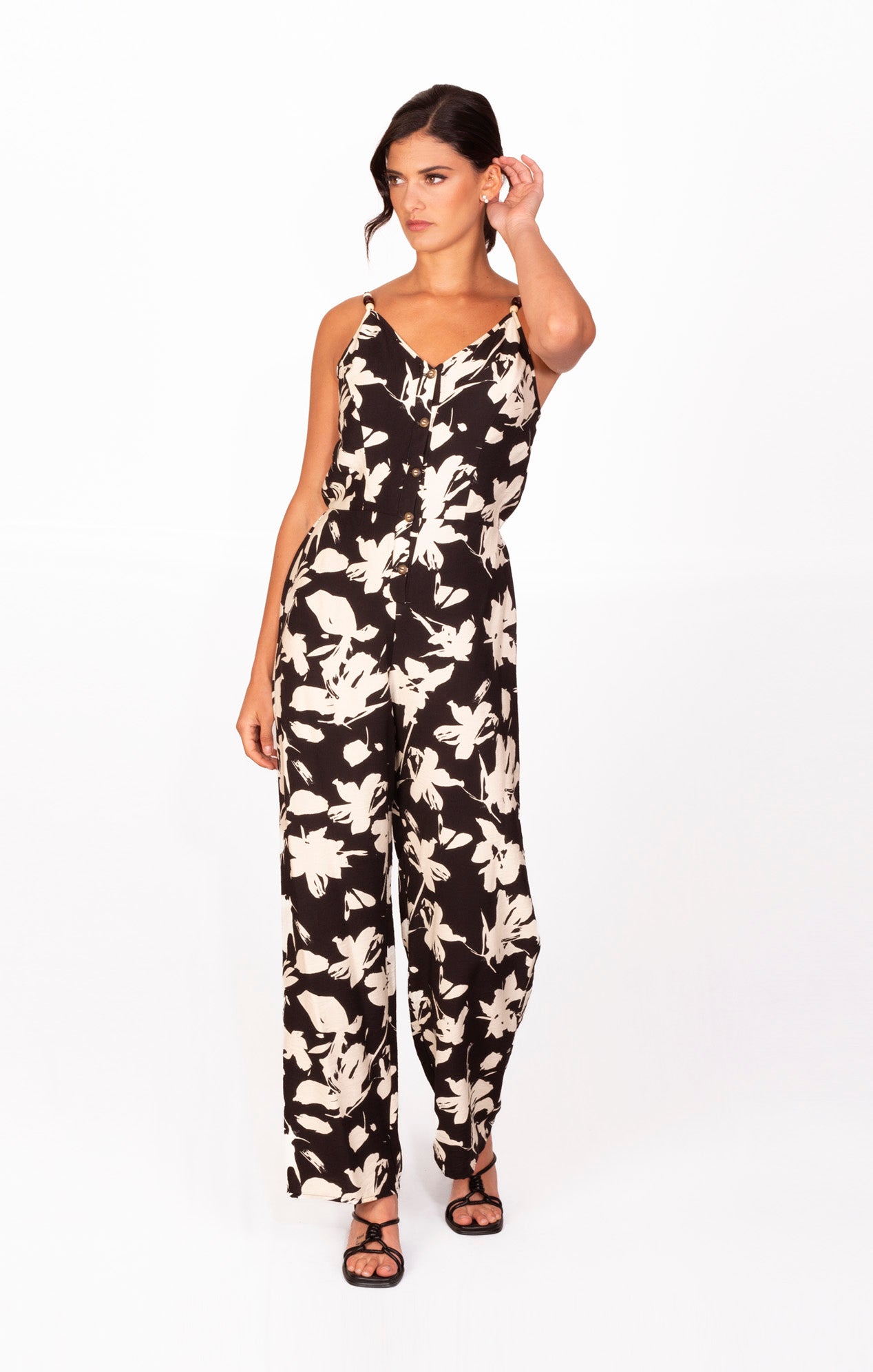 Jumpsuit estampado floral de tirantes negro