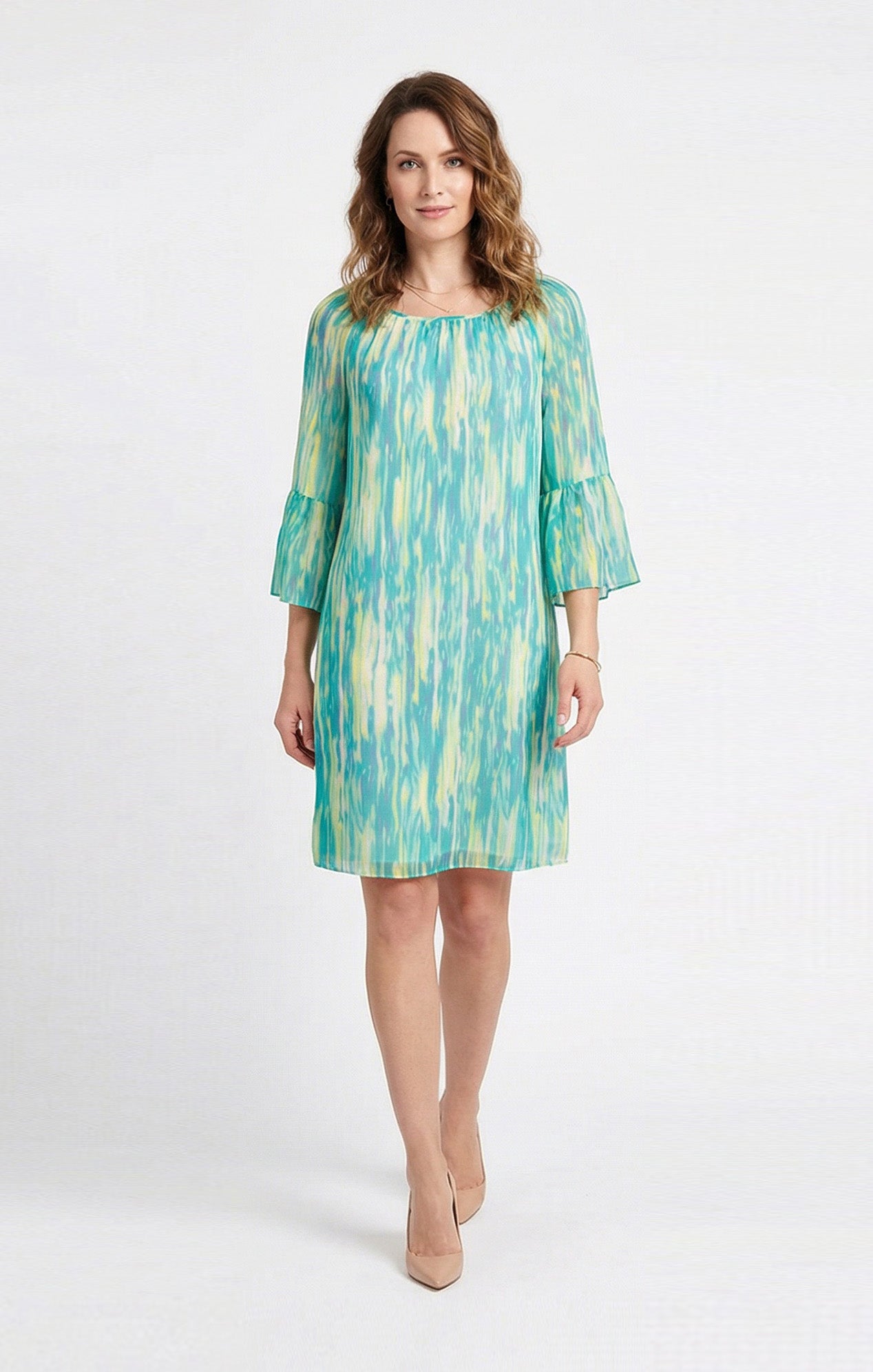 Vestido de chifón estampado en Verde Agua