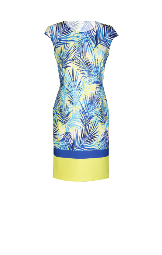 Vestido  Estampado de Palmas en cenefa Azul