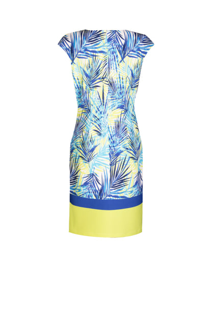 Vestido  Estampado de Palmas en cenefa Azul