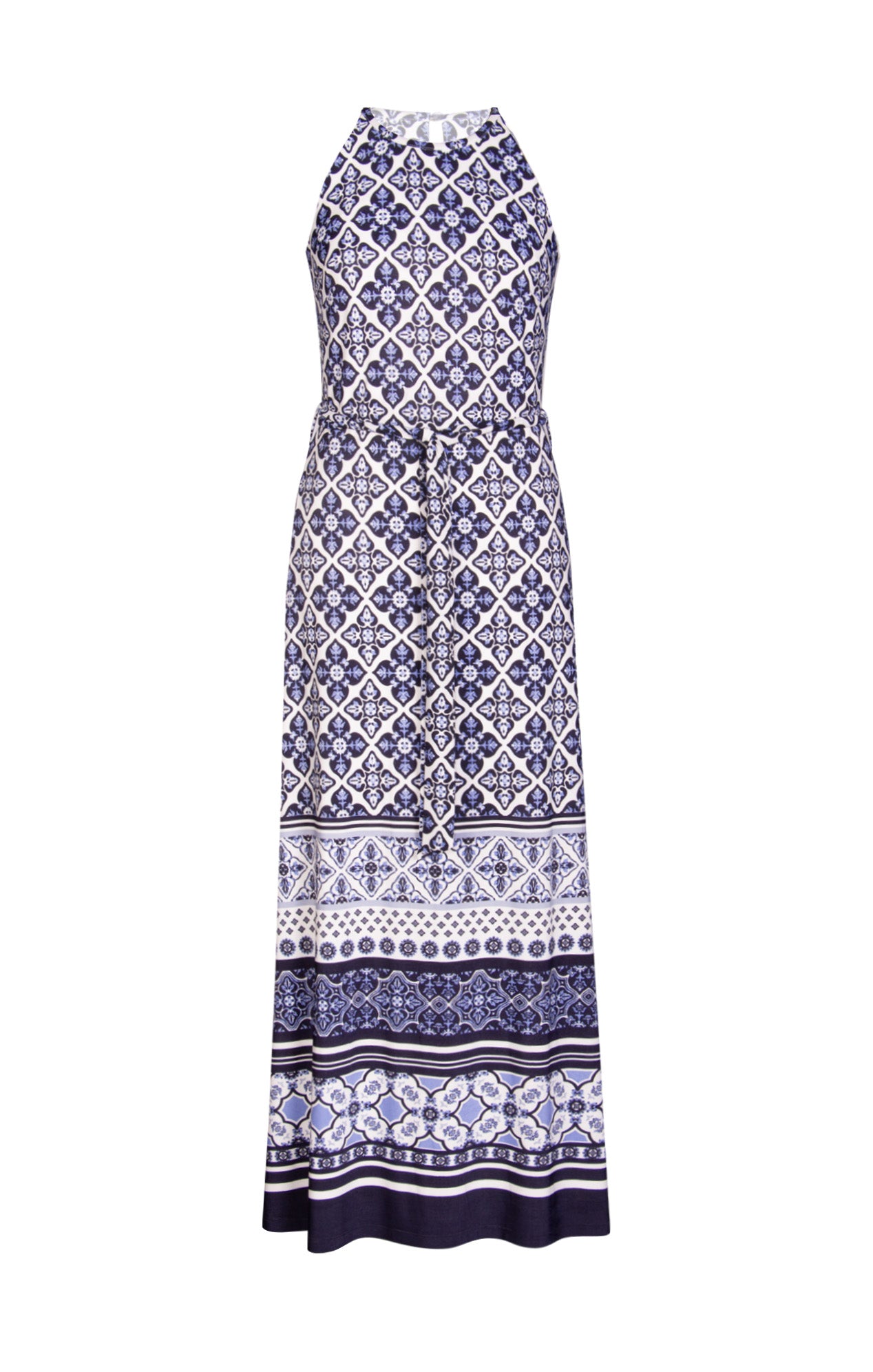 Vestido Halter Maxi Estampado Azul
