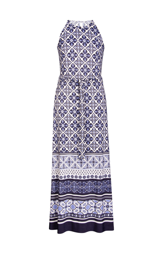 Vestido Halter Maxi Estampado Azul