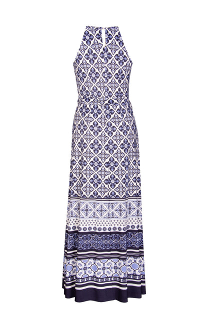 Vestido Halter Maxi Estampado Azul