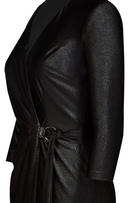 Vestido Negro Brillante Envolvente