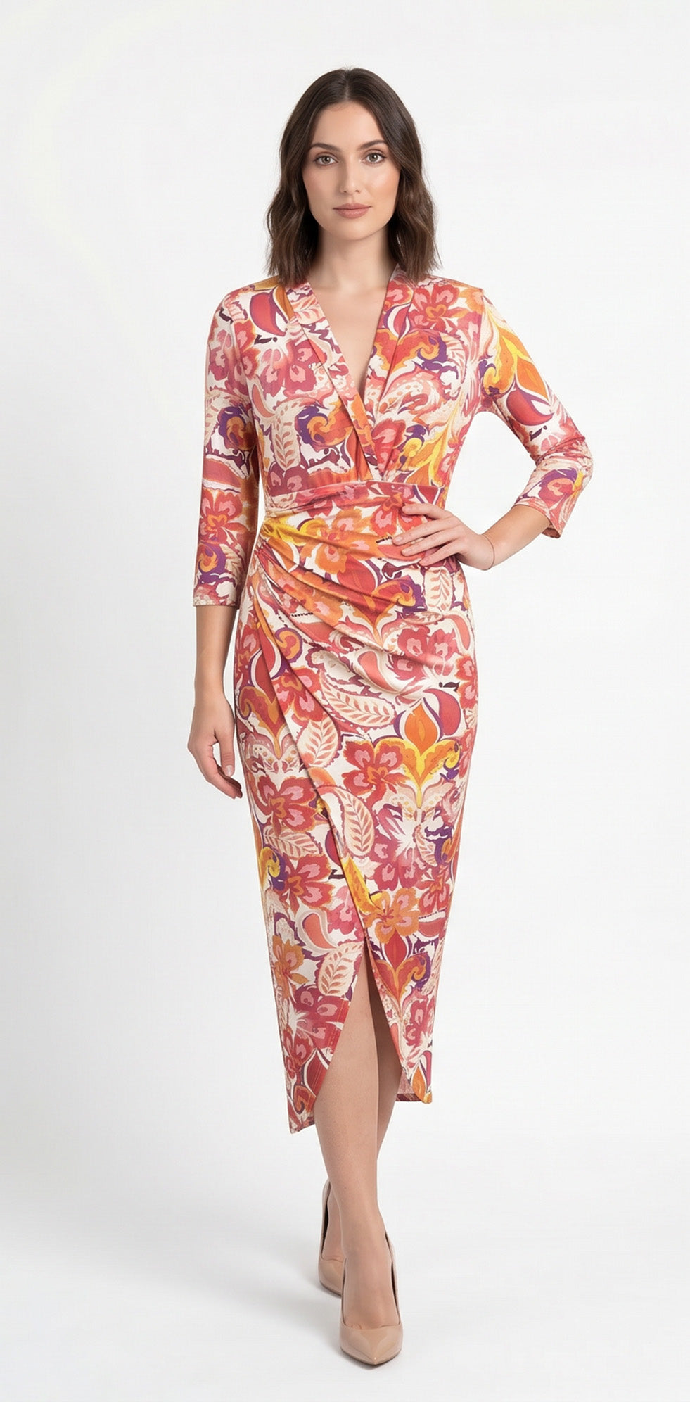 Vestido estampado de licra Coral / OUTLET