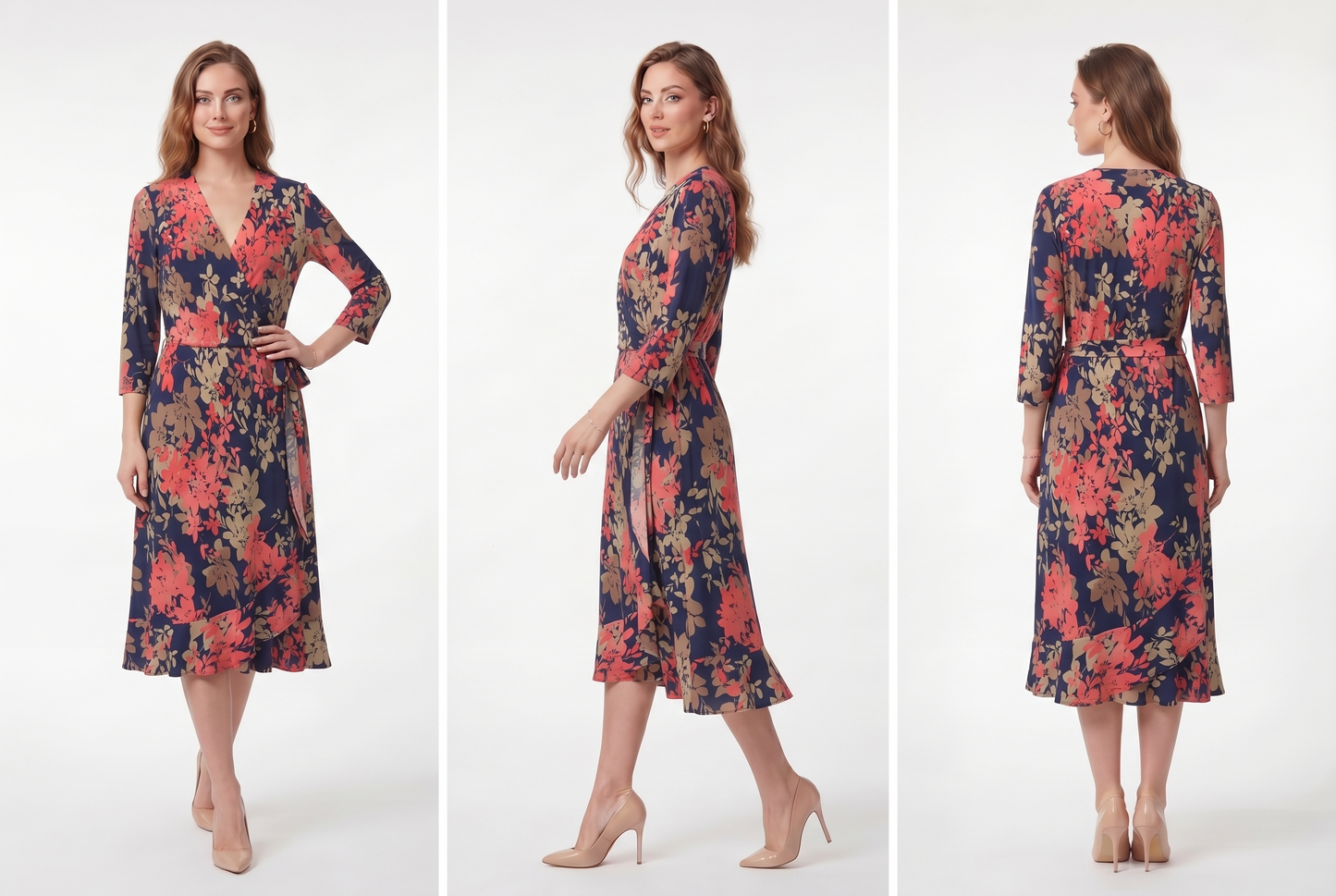 Vestido de licra estampado Marino envolvente / OUTLET