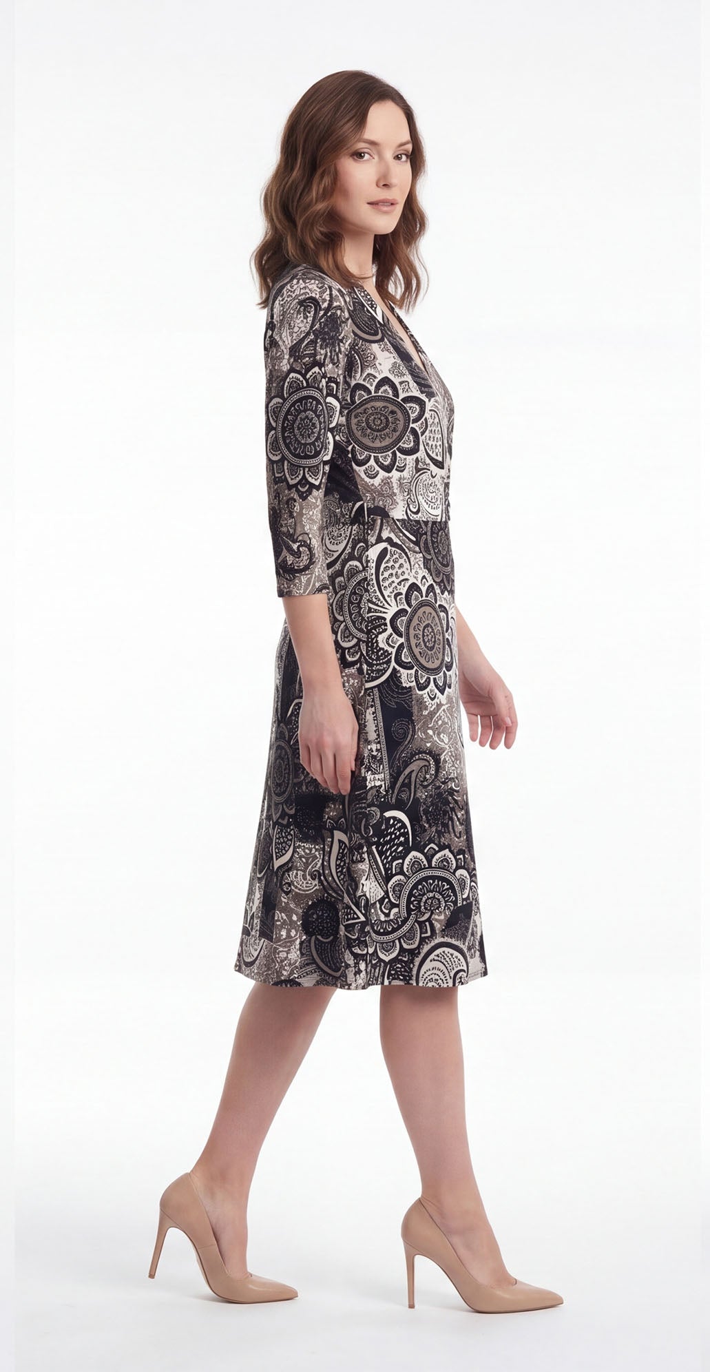 Vestido de licra estampado Negro envolvente / OUTLET