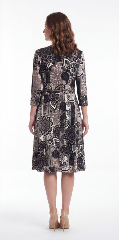 Vestido de licra estampado Negro envolvente / OUTLET