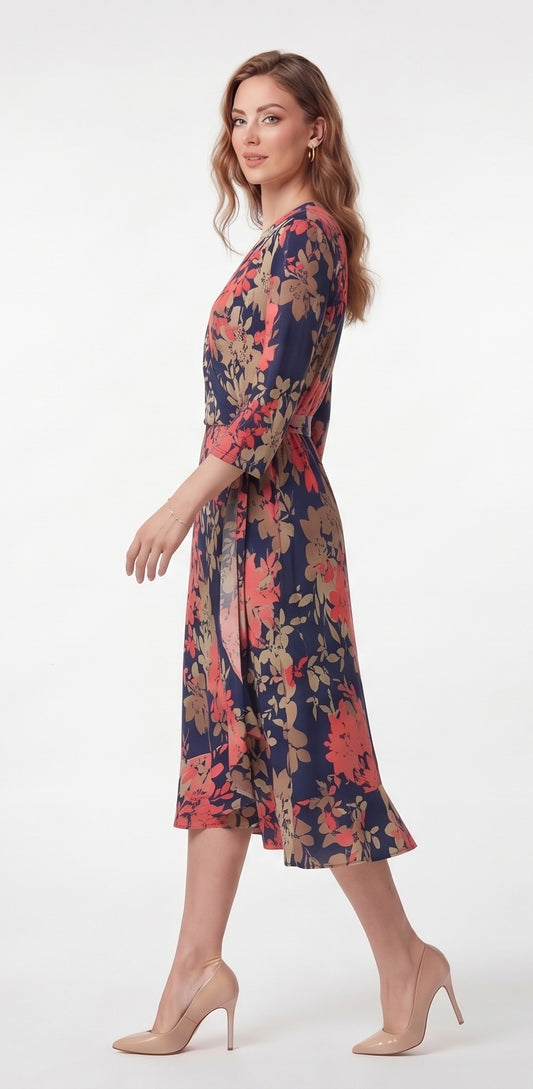 Vestido de licra estampado Marino envolvente / OUTLET