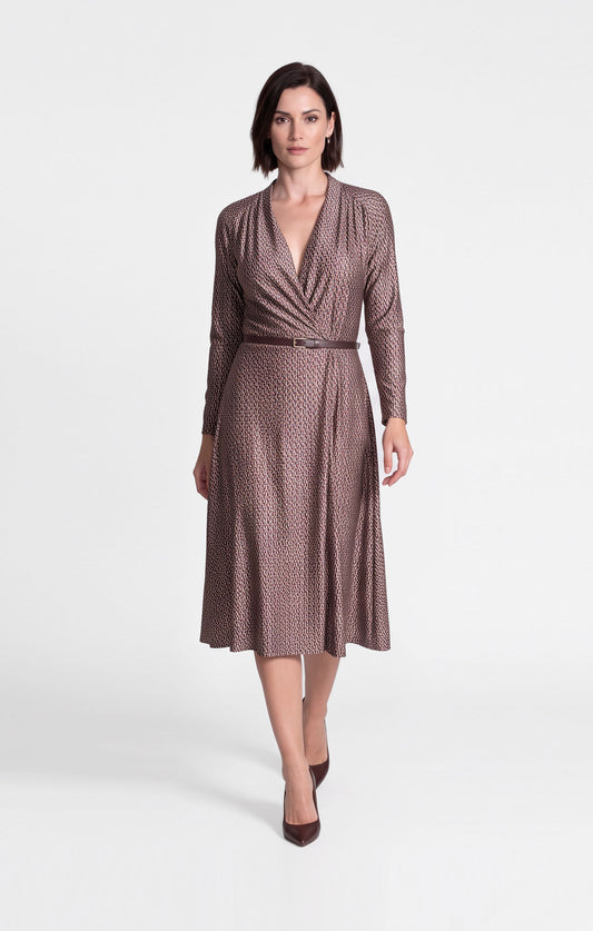 Vestido de licra estampado moka talle cruzado