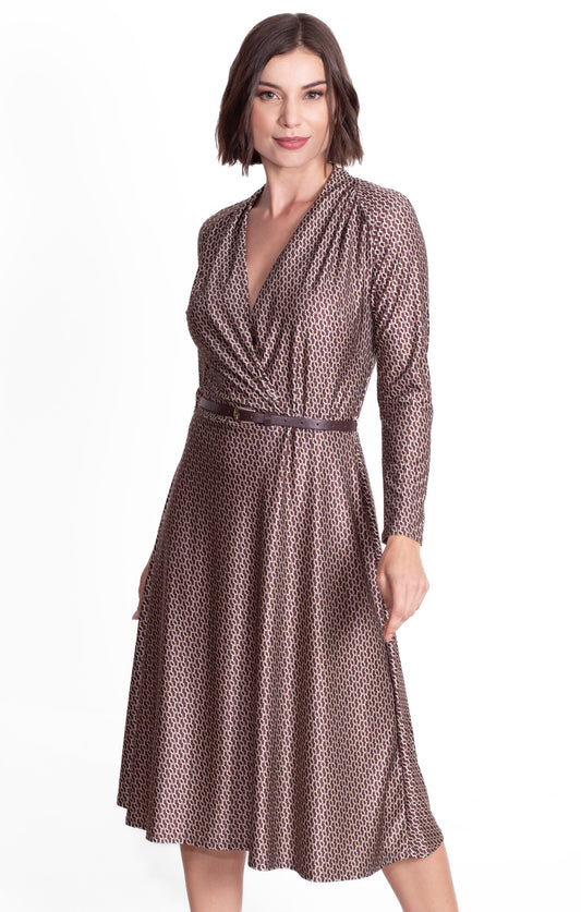 Vestido de licra estampado moka talle cruzado
